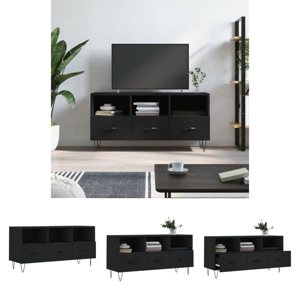 The Living Store tv-bord 102x36x50 cm konstrueret træ sort -  TV-møbler