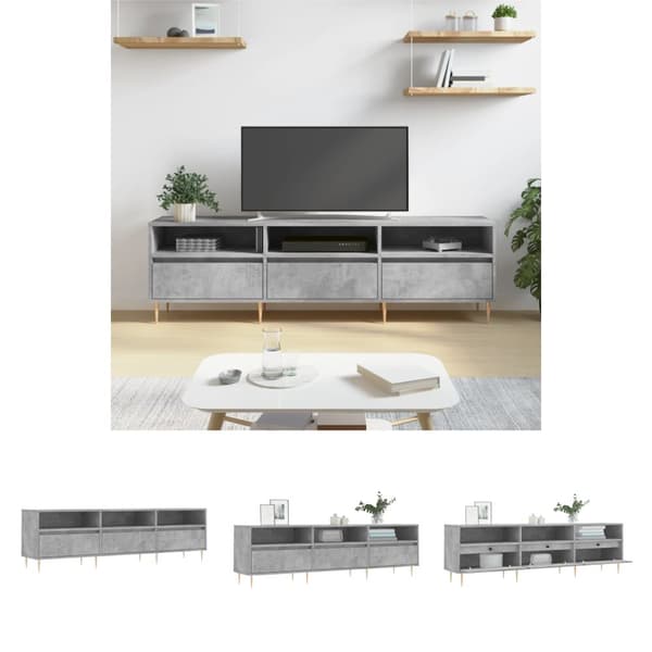 The Living Store tv-bord 150x30x44,5 cm konstrueret træ betongrå -  TV-møbler