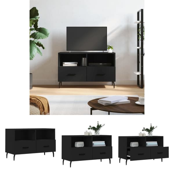 The Living Store Tv-bänk svart 80x36x50 cm konstruerat trä - TV-bänkar