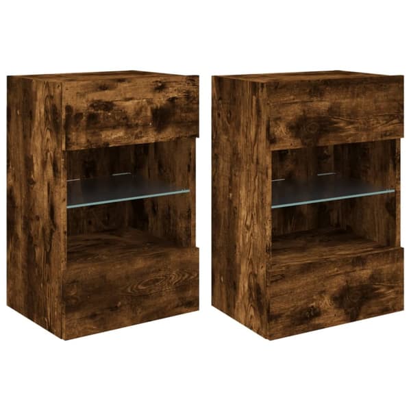 The Living Store Väggmonterade tv-bänkar LED 2 st rökfärgad ek 40x30x60,5 cm -  TV-bänkar