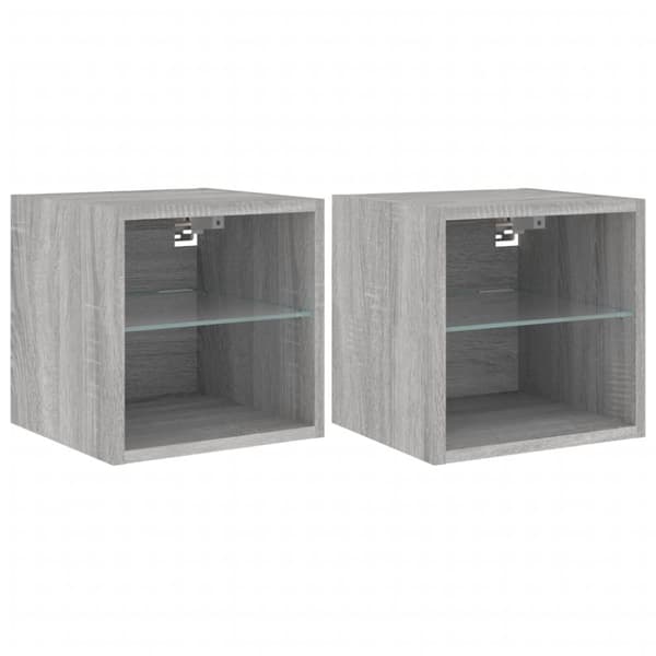 The Living Store Väggmonterad tv-bänk LED 2 st grå sonoma 30x28,5x30 cm - TV-bänkar