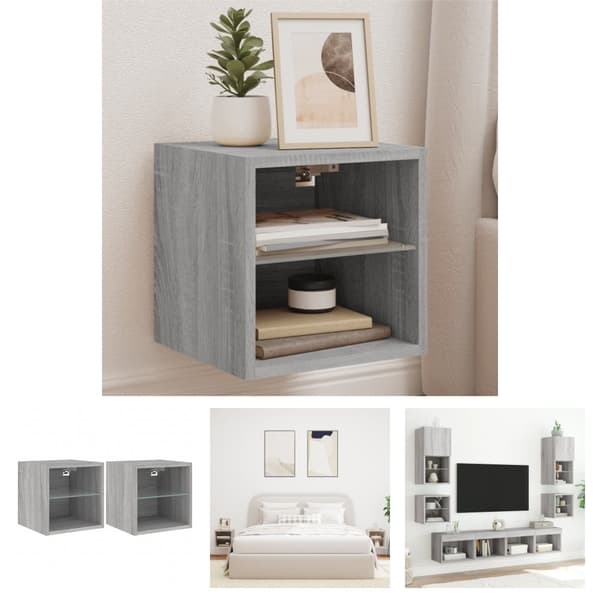 The Living Store Väggmonterad tv-bänk LED 2 st grå sonoma 30x28,5x30 cm - TV-bänkar