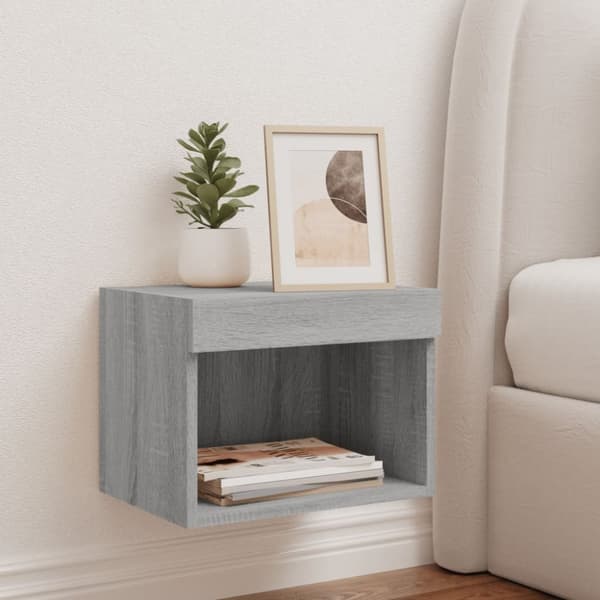 The Living Store sengebord med LED-lys væghængt grå sonoma-eg - TV-møbler