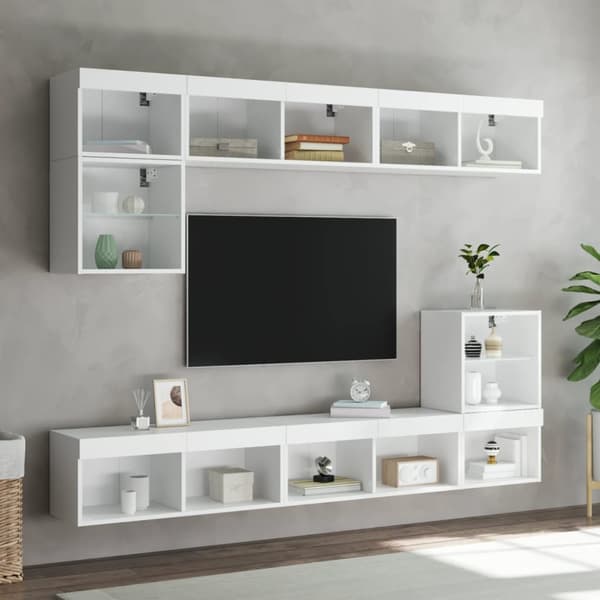 The Living Store TV-tasot LED-valoilla 2 kpl valkoinen 80x30x30 cm -  TV-tasot