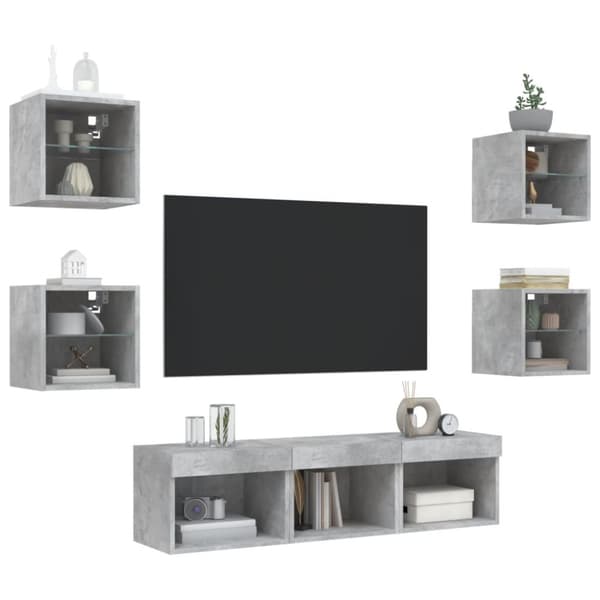 The Living Store Tv-bänk 7 delar LED betonggrå konstruerat trä - TV-bänkar
