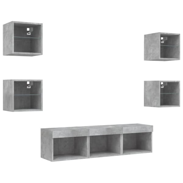 The Living Store Tv-bänk 7 delar LED betonggrå konstruerat trä - TV-bänkar