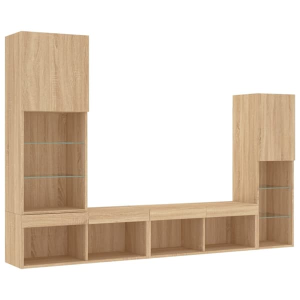 The Living Store Tv-bänk 4 delar LED sonoma-ek konstruerat trä - TV-bänkar
