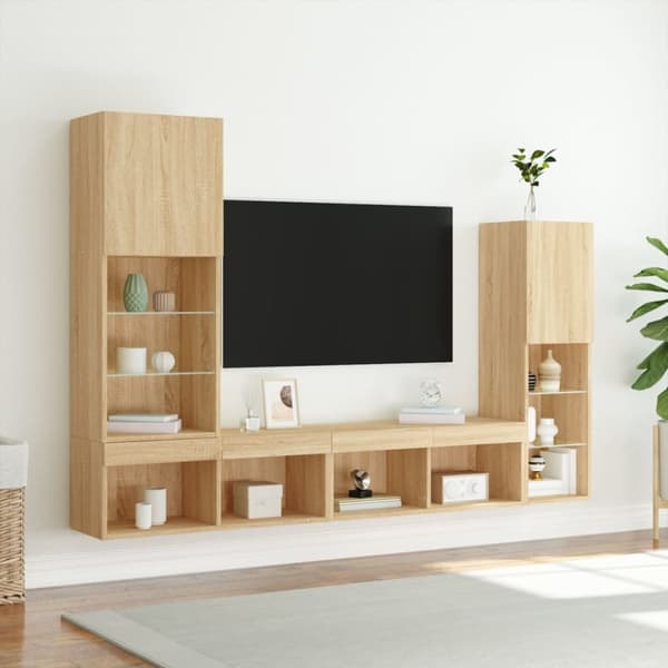 The Living Store Tv-bänk 4 delar LED sonoma-ek konstruerat trä - TV-bänkar