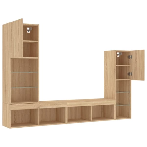The Living Store Tv-bänk 4 delar LED sonoma-ek konstruerat trä - TV-bänkar