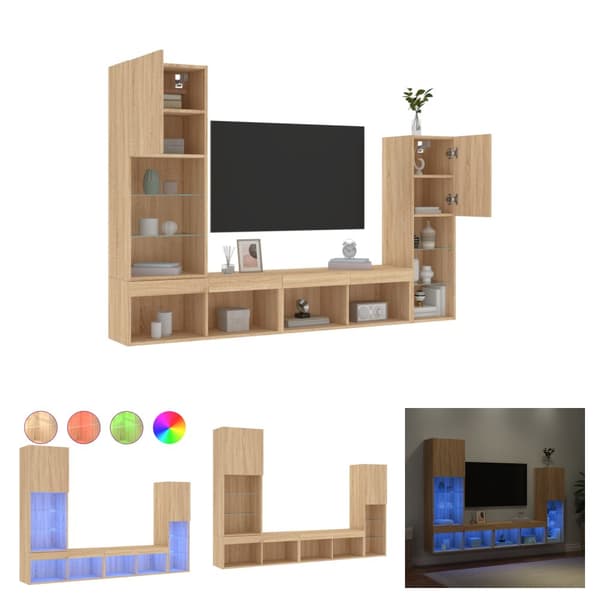 The Living Store Tv-bänk 4 delar LED sonoma-ek konstruerat trä -  TV-bänkar
