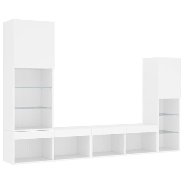 The Living Store Tv-bänk 4 delar LED vit konstruerat trä - TV-bänkar