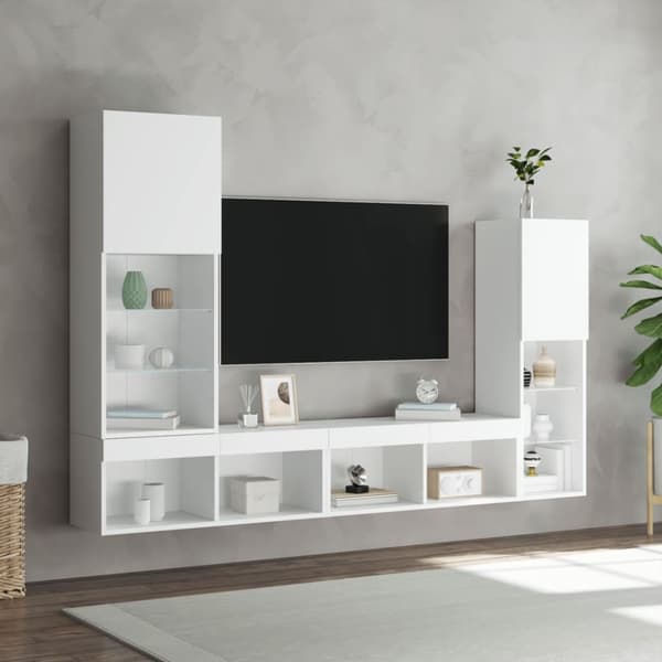 The Living Store Tv-bänk 4 delar LED vit konstruerat trä - TV-bänkar