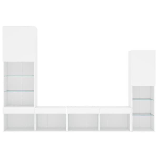 The Living Store Tv-bänk 4 delar LED vit konstruerat trä - TV-bänkar