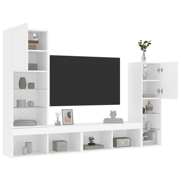 The Living Store Tv-bänk 4 delar LED vit konstruerat trä - TV-bänkar