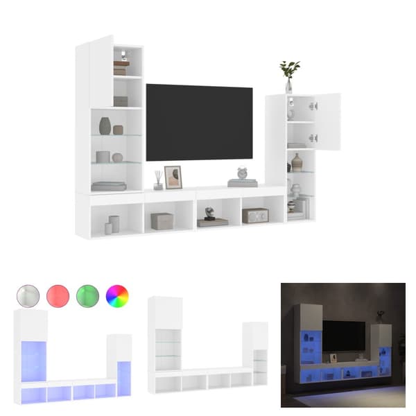 The Living Store Tv-bänk 4 delar LED vit konstruerat trä -  TV-bänkar