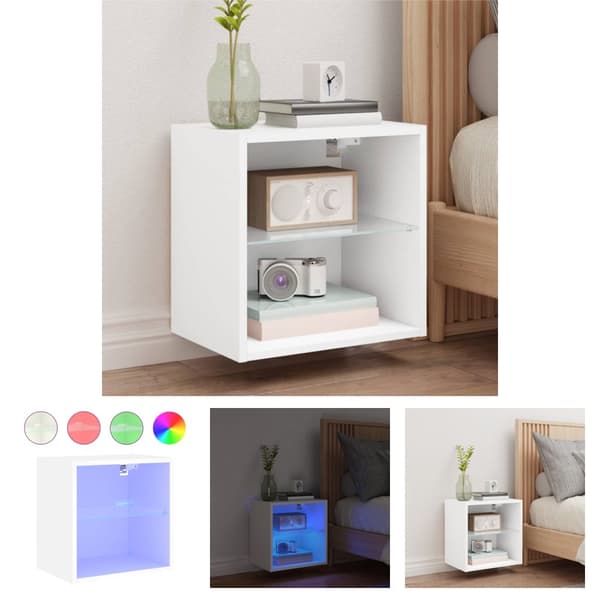 The Living Store sengebord med LED-lys væghængt hvid -  TV-møbler