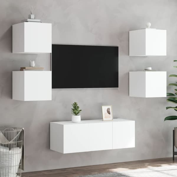 The Living Store væghængte tv-borde 2 stk. med LED-lys 30,5x35x30 cm hvid - TV-møbler