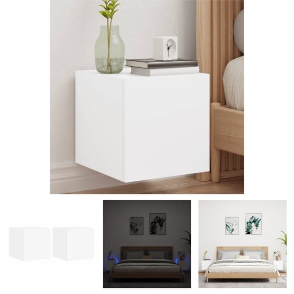 The Living Store væghængte tv-borde 2 stk. med LED-lys 30,5x35x30 cm hvid -  TV-møbler