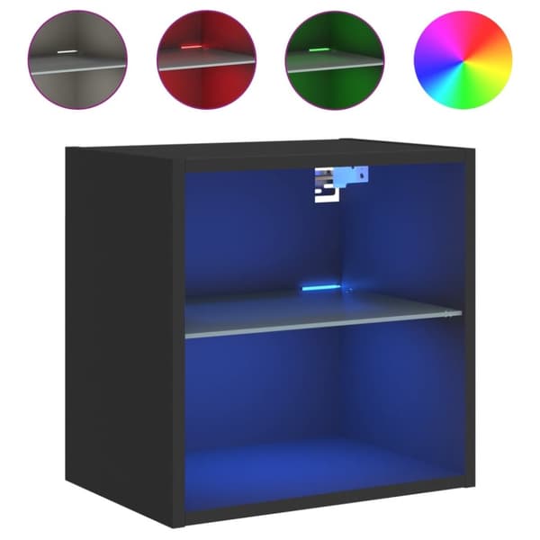 The Living Store Väggmonterade sängbord med LED-lampor 2 st svart - TV-bänkar