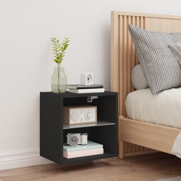 The Living Store Väggmonterade sängbord med LED-lampor 2 st svart - TV-bänkar