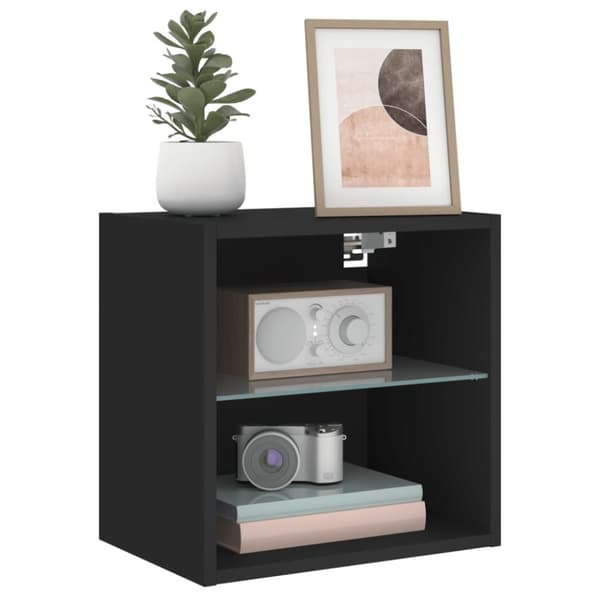 The Living Store Väggmonterade sängbord med LED-lampor 2 st svart - TV-bänkar