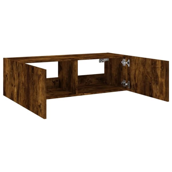 The Living Store Väggmonterad tv-bänk LED rökfärgad ek 100x35x31 cm - TV-bänkar