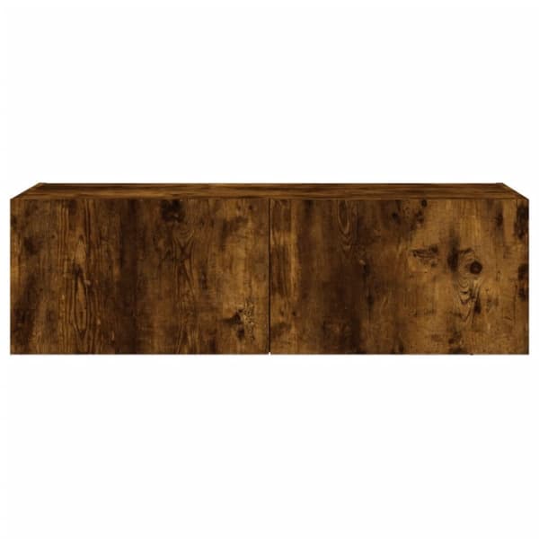 The Living Store Väggmonterad tv-bänk LED rökfärgad ek 100x35x31 cm - TV-bänkar