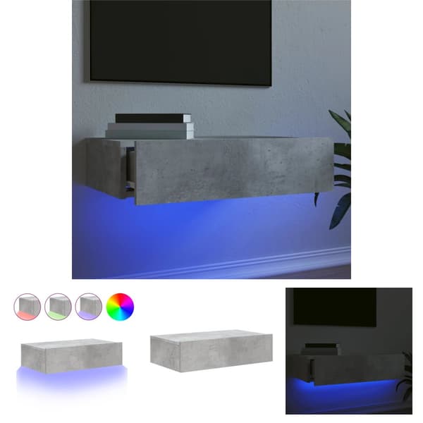 The Living Store tv-bord med LED-lys 60x35x15,5 cm betongrå -  TV-møbler
