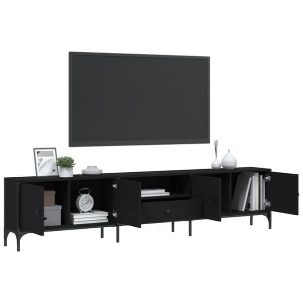 The Living Store tv-bord med skuffe 200x25x44 cm konstrueret træ sort -  TV-møbler
