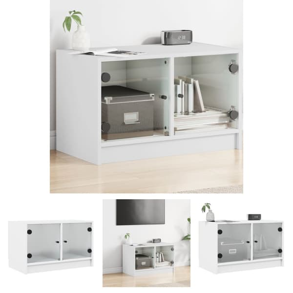The Living Store Tv-bänk med glasdörrar vit 68x37x42 cm -  TV-bänkar