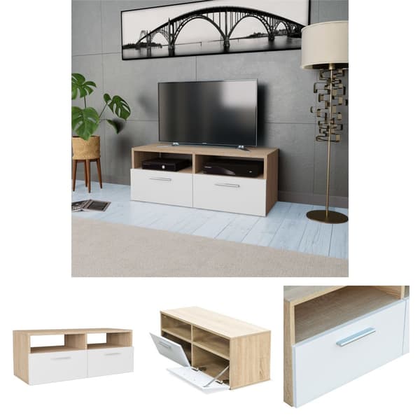 The Living Store TV-skab spånplade 95 x 35 x 36 cm egetræ og hvid - TV-møbler