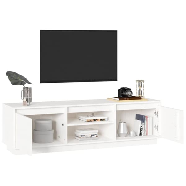 The Living Store tv-bord 140x35x40 cm massivt fyrretræ hvid -  TV-møbler