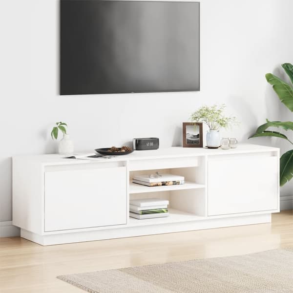The Living Store tv-bord 140x35x40 cm massivt fyrretræ hvid -  TV-møbler