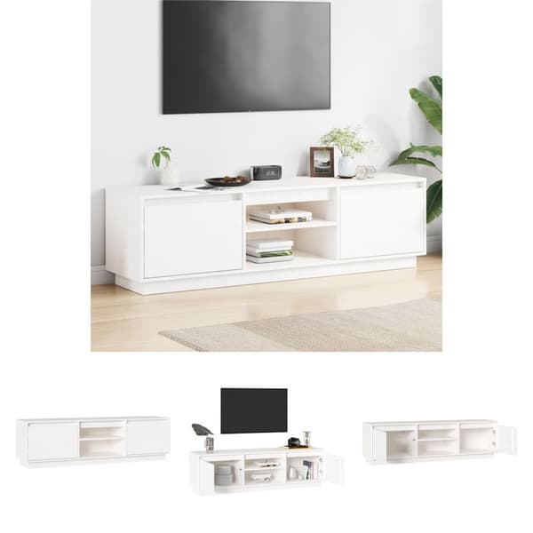 The Living Store tv-bord 140x35x40 cm massivt fyrretræ hvid -  TV-møbler