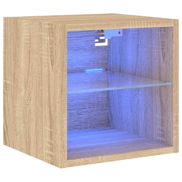 The Living Store væghængt tv-bord med LED-lys 30x28,5x30 cm sonoma-eg -  TV-møbler