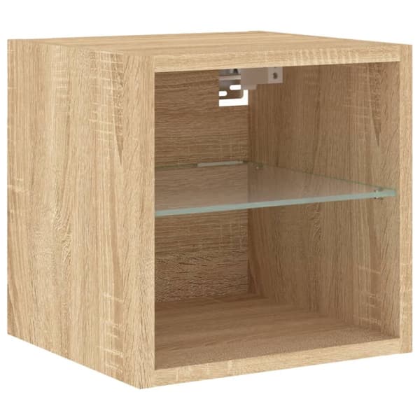 The Living Store væghængt tv-bord med LED-lys 30x28,5x30 cm sonoma-eg -  TV-møbler