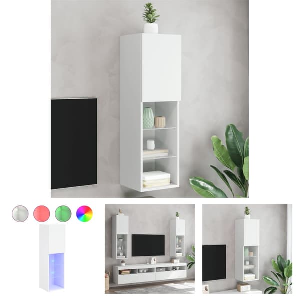 The Living Store tv-bord med LED-lys 30,5x30x102 cm hvid -  TV-møbler