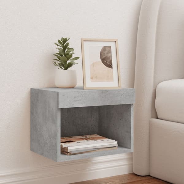 The Living Store sengebord med LED-lys væghængt betongrå - TV-møbler