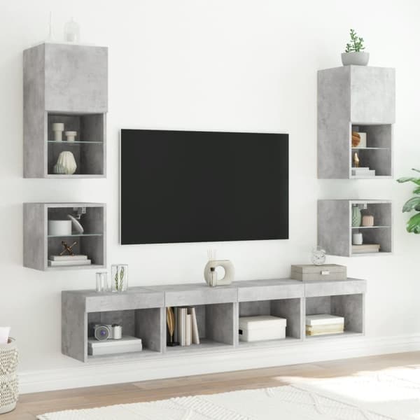 The Living Store sengebord med LED-lys væghængt betongrå - TV-møbler