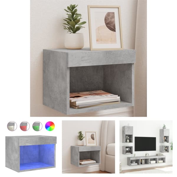 The Living Store sengebord med LED-lys væghængt betongrå -  TV-møbler