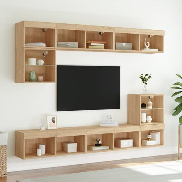The Living Store TV-tasot LED-valoilla 2 kpl Sonoma-tammi 80x30x30 cm - TV-tasot