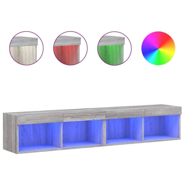 The Living Store TV-tasot LED-valoilla 2 kpl harmaa Sonoma 80x30x30 cm - TV-tasot