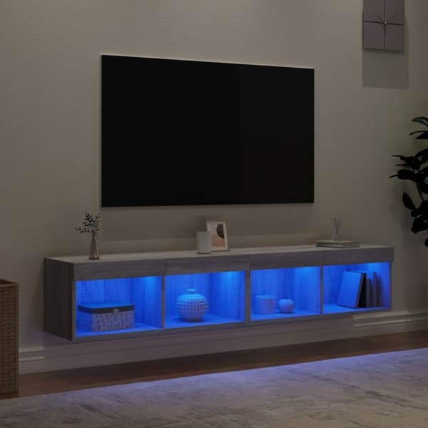 The Living Store TV-tasot LED-valoilla 2 kpl harmaa Sonoma 80x30x30 cm - TV-tasot