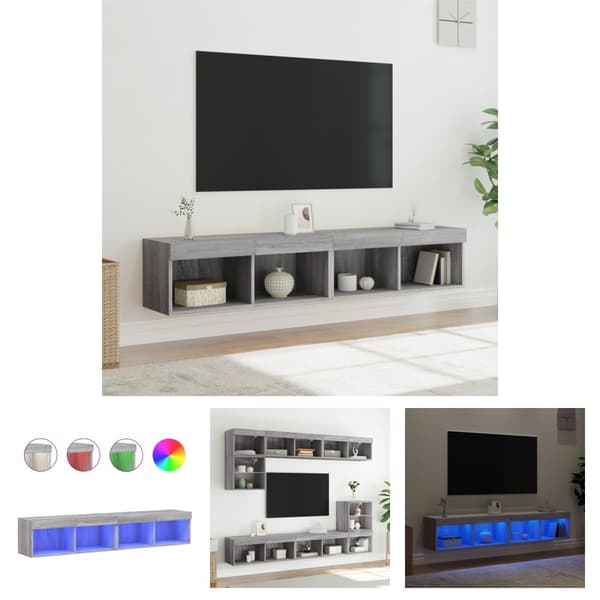 The Living Store TV-tasot LED-valoilla 2 kpl harmaa Sonoma 80x30x30 cm - TV-tasot