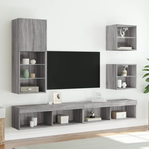 The Living Store TV-kaappi LED-valoilla harmaa Sonoma 40,5x30x102 cm - TV-tasot