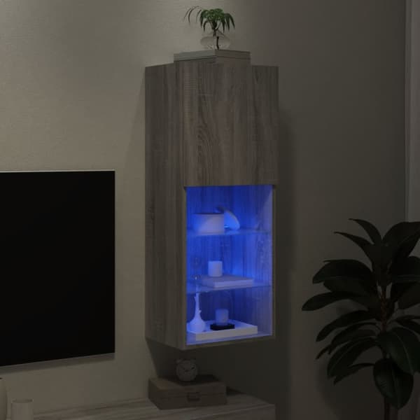 The Living Store TV-kaappi LED-valoilla harmaa Sonoma 40,5x30x102 cm - TV-tasot