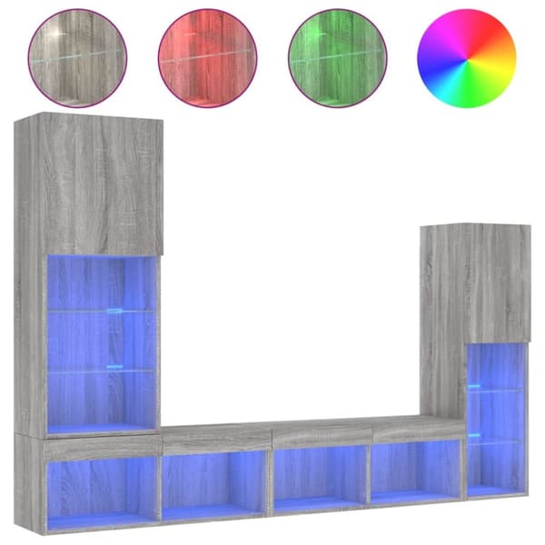 The Living Store 4-osainen LED TV-kaappisarja harmaa Sonoma tekninen puu - TV-tasot