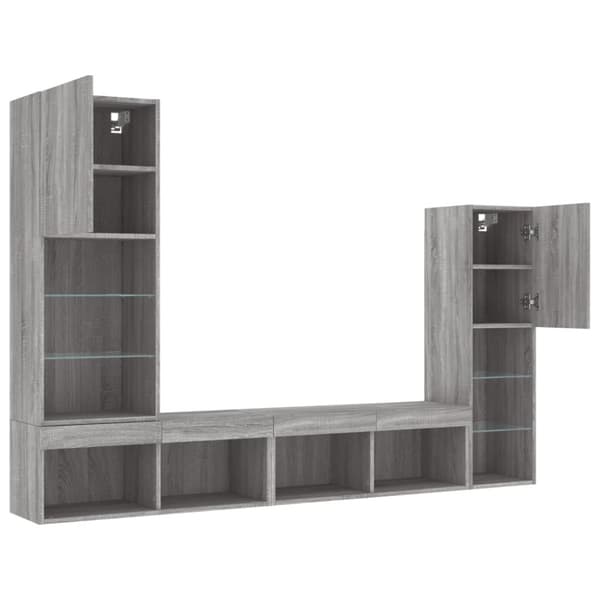 The Living Store 4-osainen LED TV-kaappisarja harmaa Sonoma tekninen puu - TV-tasot