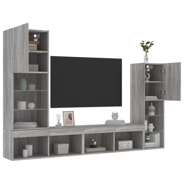 The Living Store 4-osainen LED TV-kaappisarja harmaa Sonoma tekninen puu -  TV-tasot
