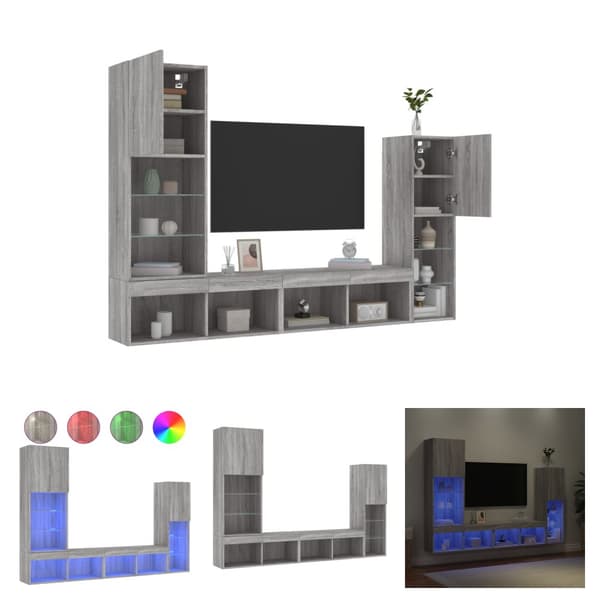 The Living Store 4-osainen LED TV-kaappisarja harmaa Sonoma tekninen puu - TV-tasot